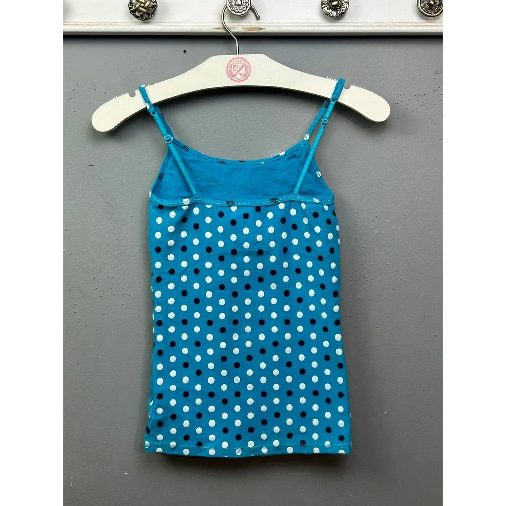 Justice Turquoise Blue Polka Dot Ruffle Camisole Tank Top Girls 8 Y2K‎ Retro
